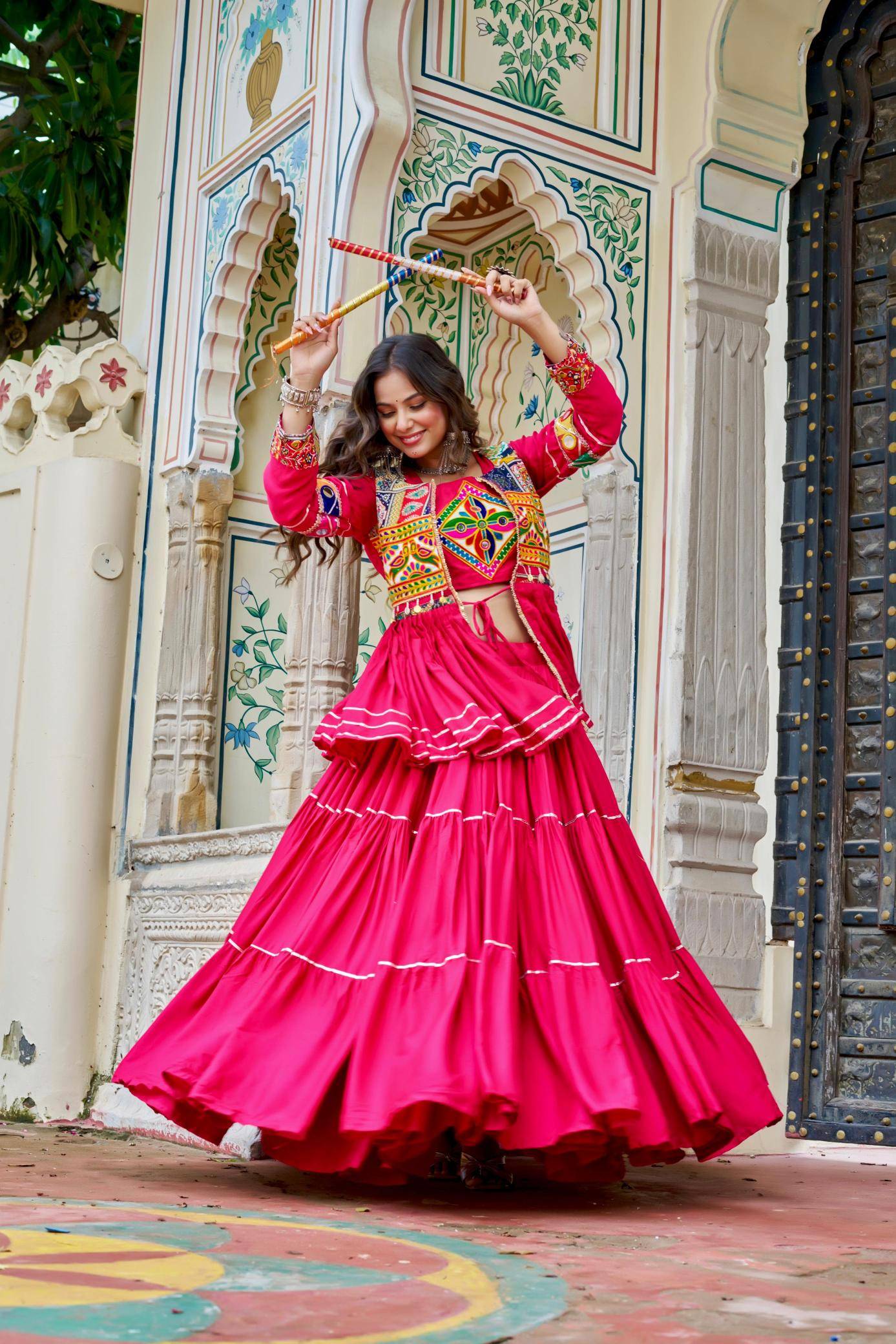 Launching Navratri Ram 120 cottan Pink Ladies lehenga choli distributors in pune